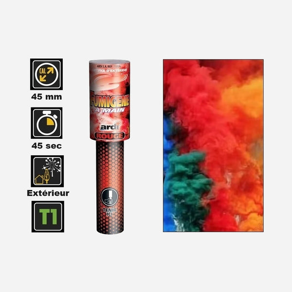 1x fumigène à main rouge catégorie T1 45 s