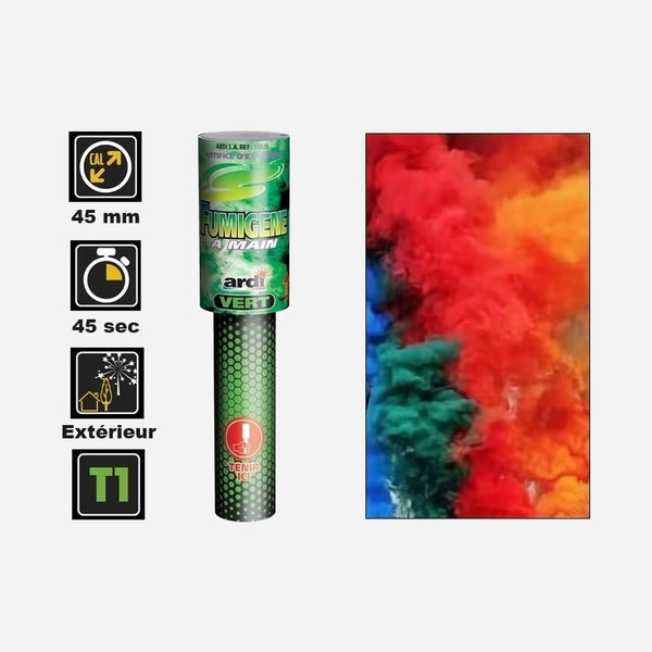 1x fumigène à main vert catégorie T1 45 s