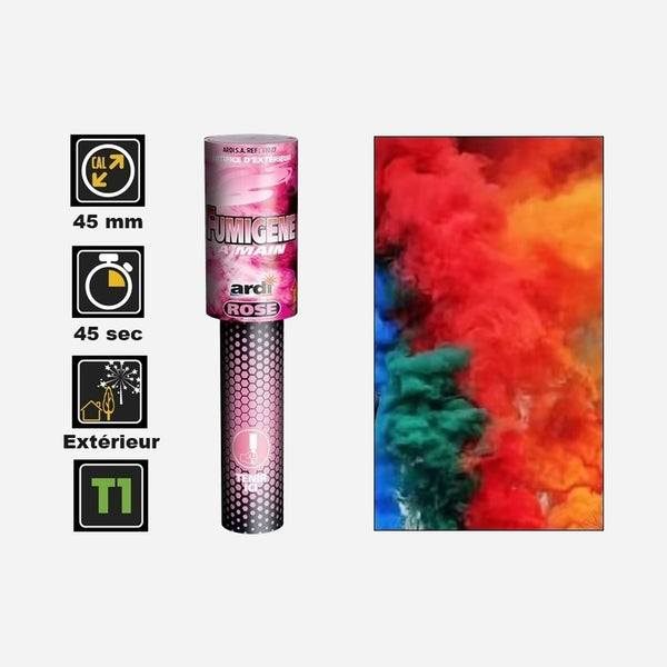 1x fumigène à main rose catégorie T1 45 s