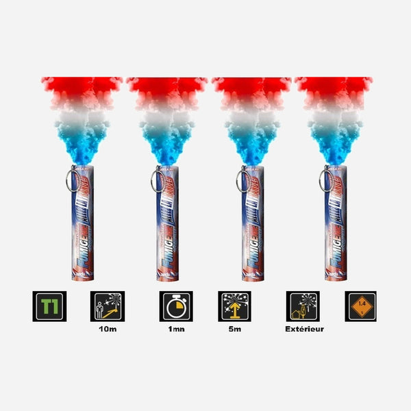 1x lot de 4 fumigènes bleu blanc rouge T1 1min