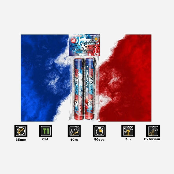 1x lot de 2 fumigènes à goupille bleu blanc rouge T1 50 s