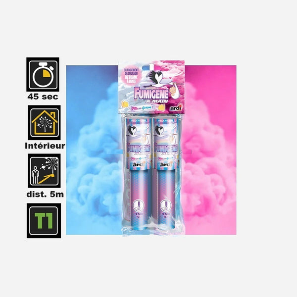 1x lot de 2 fumigènes à main changement blanc à rose T1 45 s