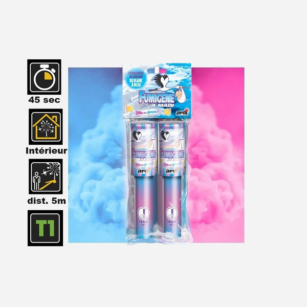 1x lot de 2 fumigènes à main changement blanc à bleu T1 45 s