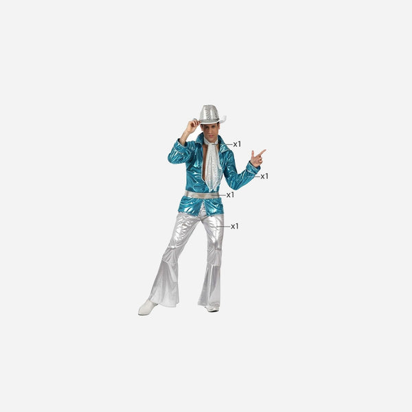 Déguisement disco argent/bleu 4 pièces homme Taille M/L