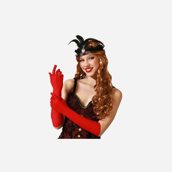 Paire de gants lisses longs rouge 40 cm de déguisement