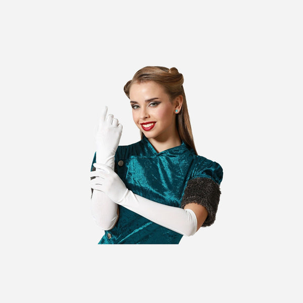 Paire de gants lisses longs blanc 40 cm de déguisement