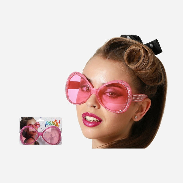 Lunettes fantaisie diva disco rose avec effet strass adulte