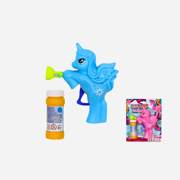 Pistolet à bulles mécanique licorne assorti 16 cm