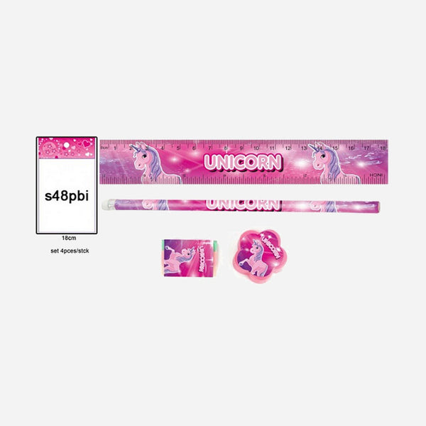 Set papeterie licorne rose 4 pièces