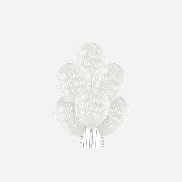 Lot de 6 ballons de fête motif just married blanc 30 cm