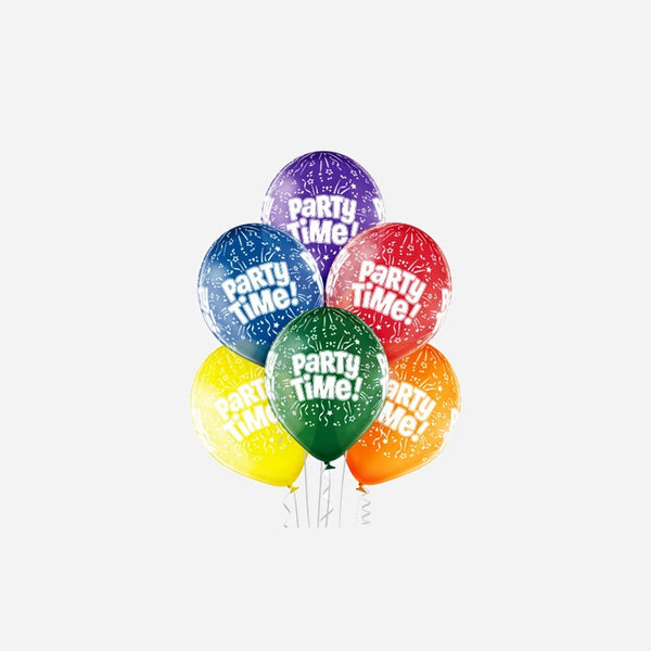 Lot de 6 ballons de fête motif party time assorti 30 cm