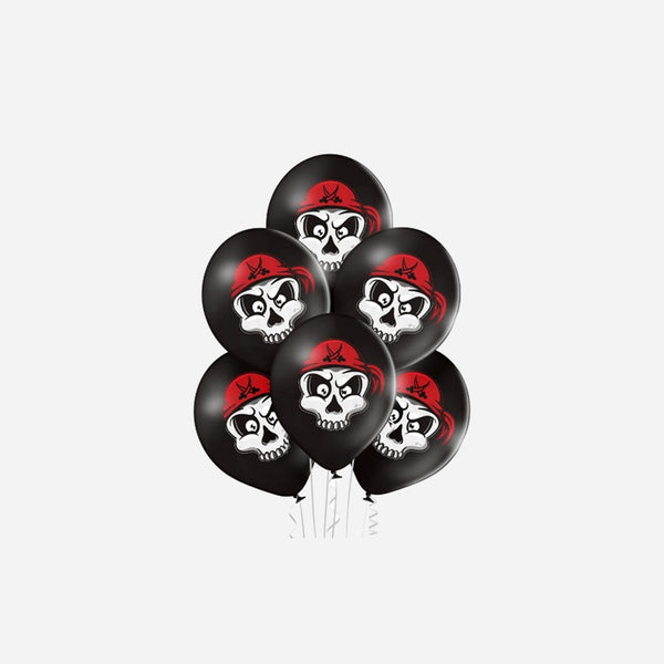Lot de 6 ballons de fête motif crâne pirate noir 30 cm