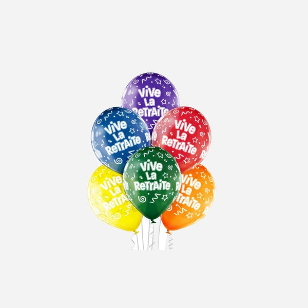 Lot de 6 ballons de fête motif vive la retraite assorti 30 cm