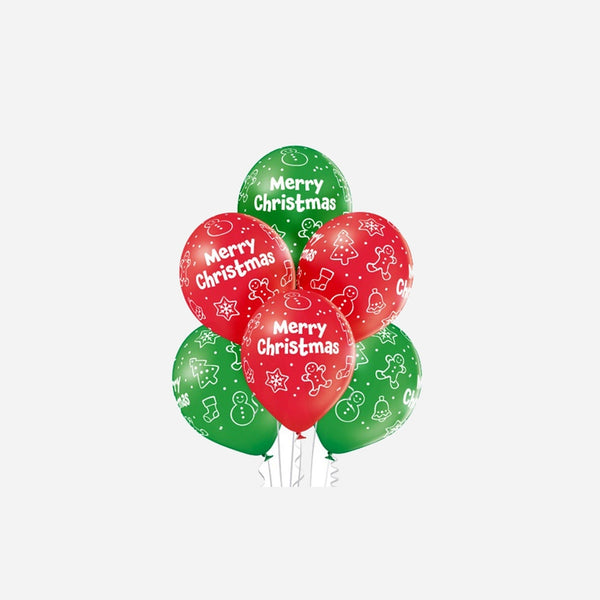 Lot de 6 ballons de fête motif merry christmas assorti 30 cm