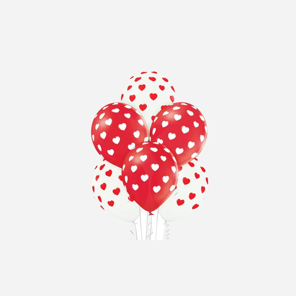 Lot de 6 ballons de fête motifs coeurs assorti 30 cm