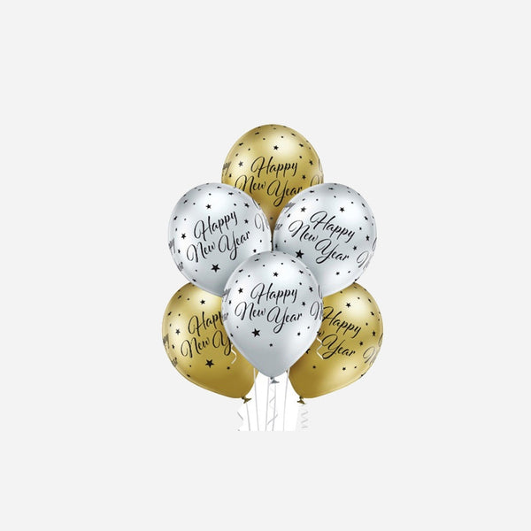 Lot de 6 ballons de fête motif happy new year assorti 30 cm