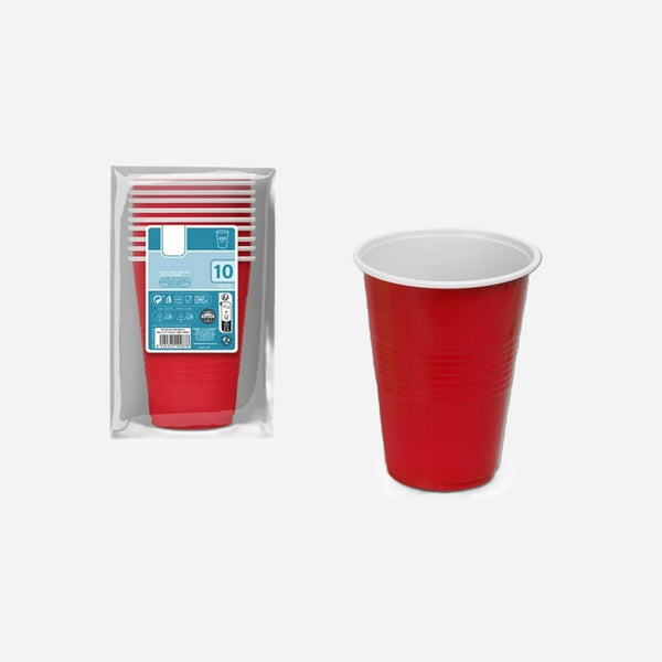 Lot de 10 gobelets réutilisables rouge intérieur blanc 45 cl