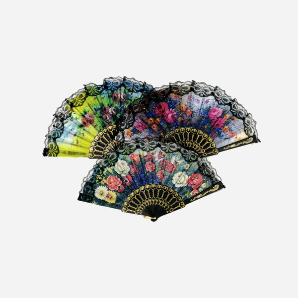 Éventail motifs Flamenco assorti 23 cm