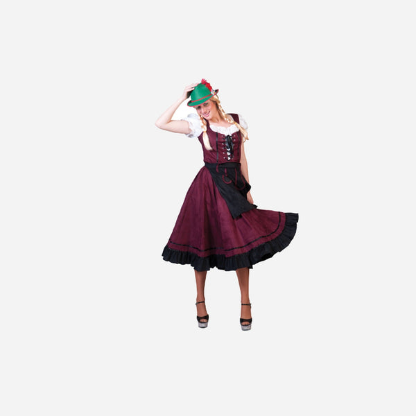 Robe tyrolienne longue marron avec tablier femme Taille S/M