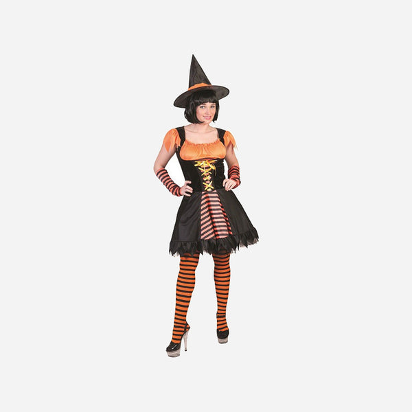 Déguisement de sorcière orange et noir adulte Taille XS