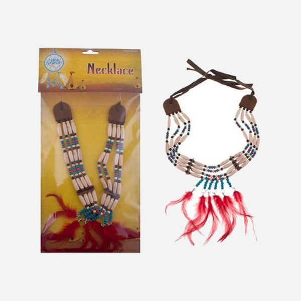 Collier d'indien plumes rouge fantaisie