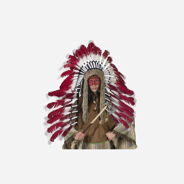 Coiffe d'indien rouge blanc noir grande luxe adulte 1,2 m