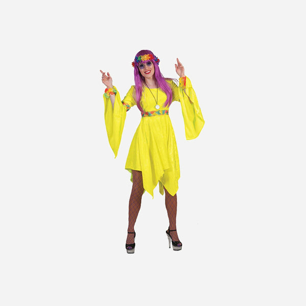 Déguisement hippie jaune flashy femme