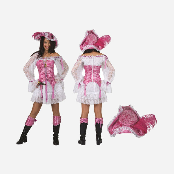 Déguisement sexy pirate rose & blanc femme