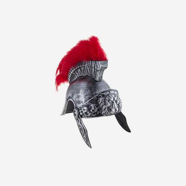 Casque de romain argent avec plumeau rouge I