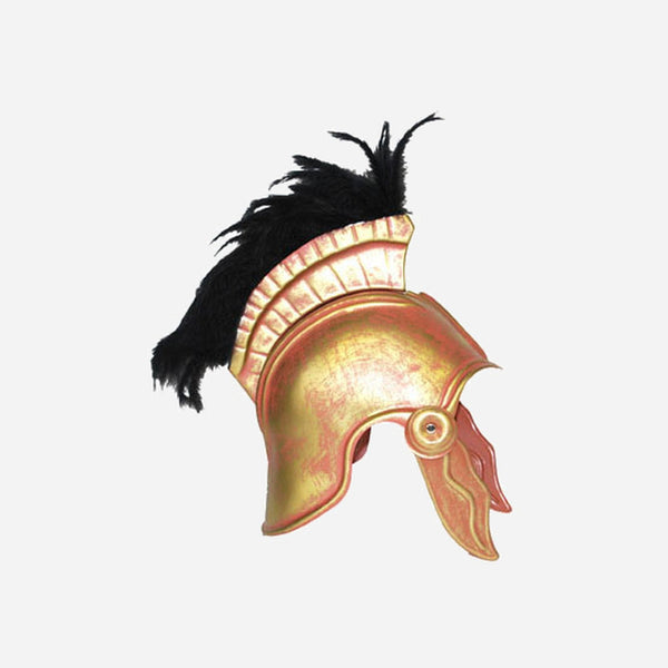 Casque de romain doré avec plumeau