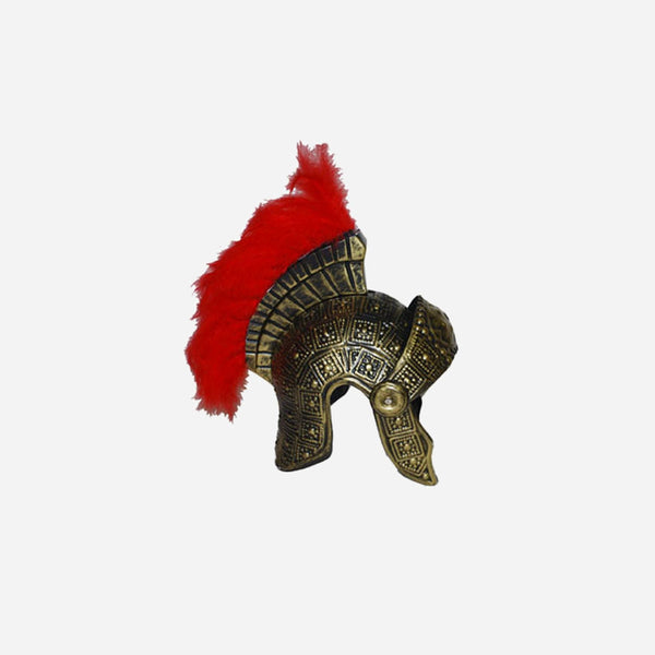 Casque de romain or avec plumeau rouge