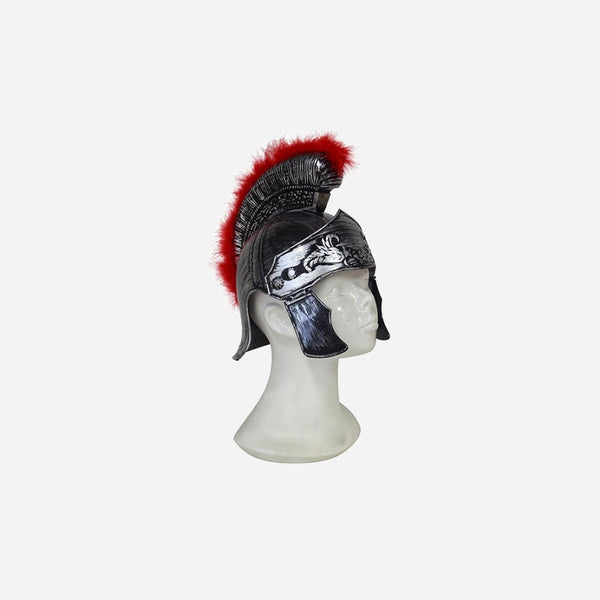 Casque de romain argent avec plumeau rouge adulte II