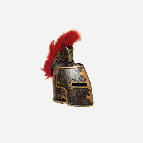 Casque de romain argent avec plumeau rouge adulte III