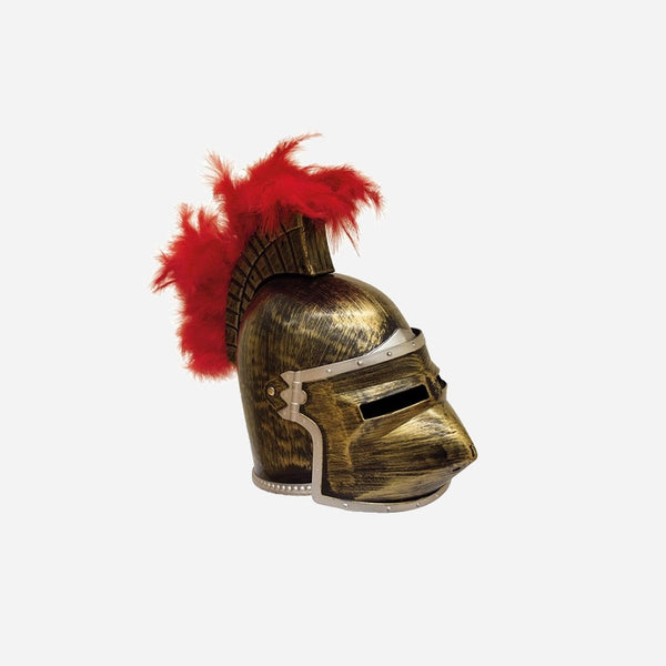 Casque de romain or avec plumeau rouge adulte