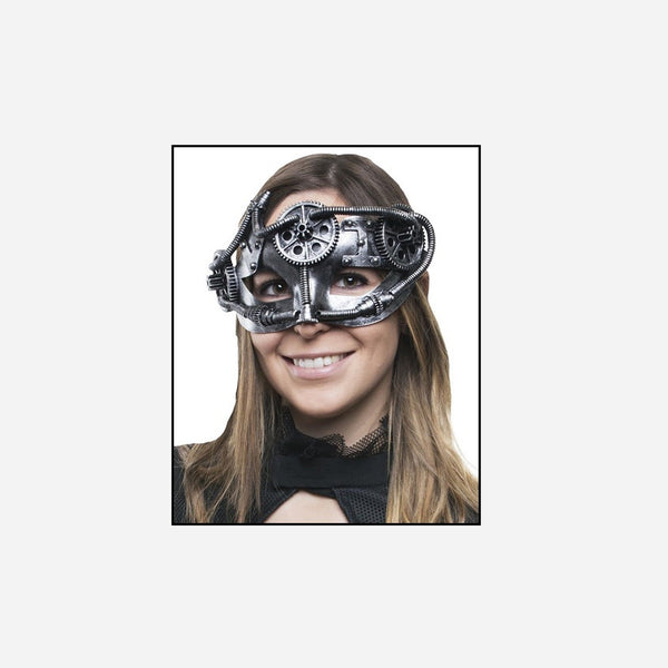 Masque loup steampunk argent luxe adulte