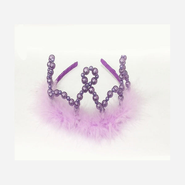 Diadème de princesse perles avec fourrure violet