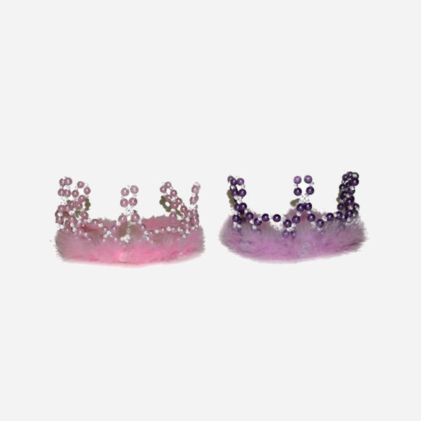 Diadème couronne avec perles et plumes assorti