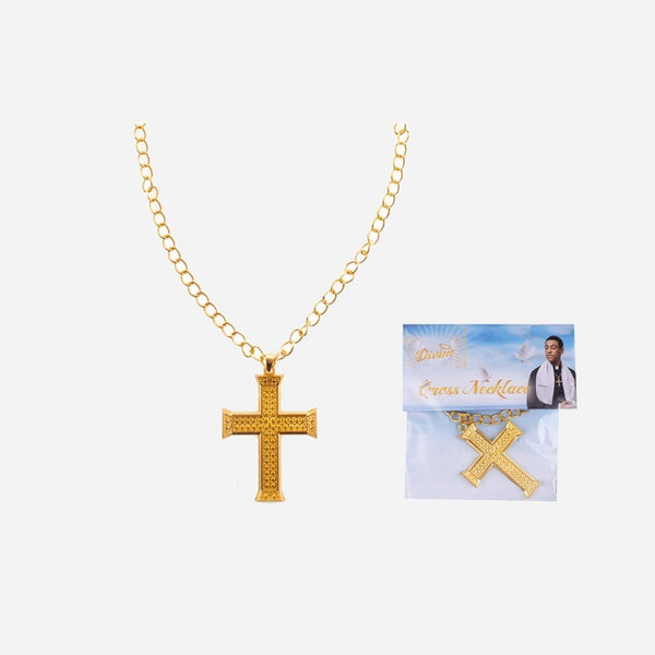 Collier métallique croix doré 8 cm fantaisie
