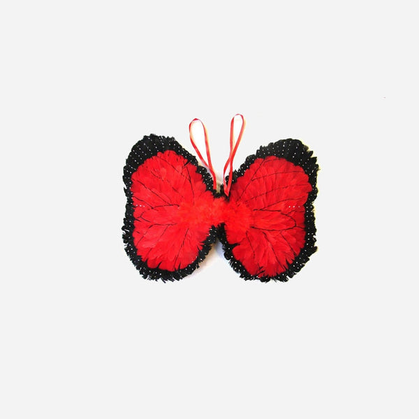 Ailes de papillon plumes rouge et noir 68 cm