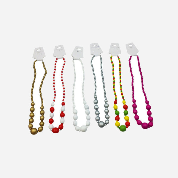 Collier avec grosses perles en bois assorti 32 cm fantaisie