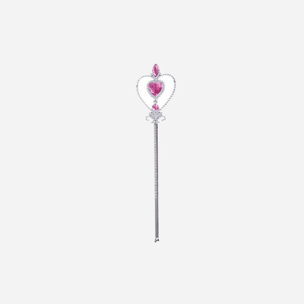 Baguette de fée princesse argent coeur et pierres rose 32 cm