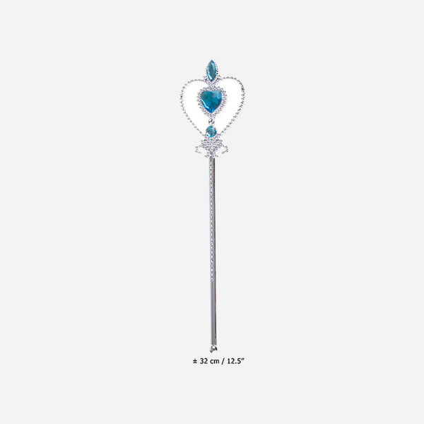 Baguette de fée princesse argent coeur et pierres bleu 32 cm