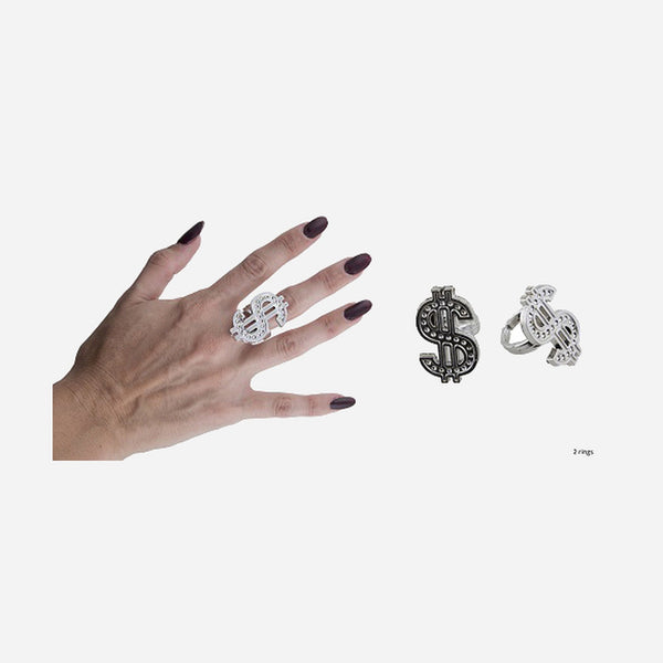 Lot de 2 bagues dollar argent avec effet strass