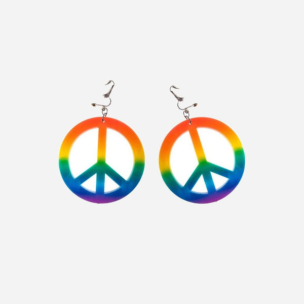 Boucles d'oreilles peace & love rainbow avec clips 7 cm