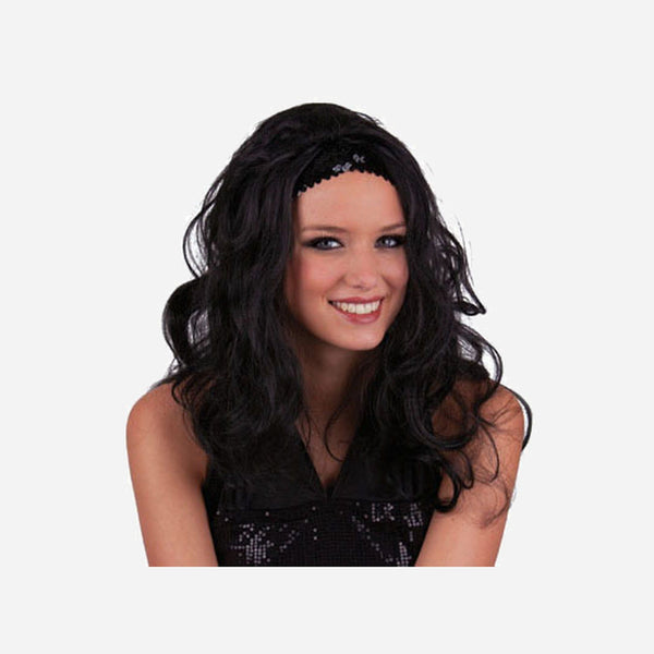 Perruque cheveux longs gogo danseuse noir