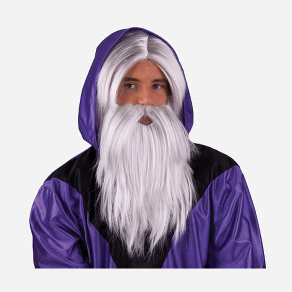 Perruque de magicien avec barbe blanc