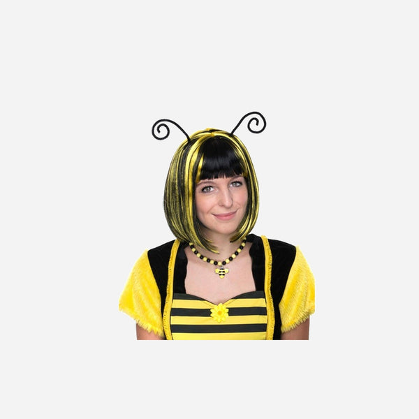Perruque d'abeille jaune noir avec antennes