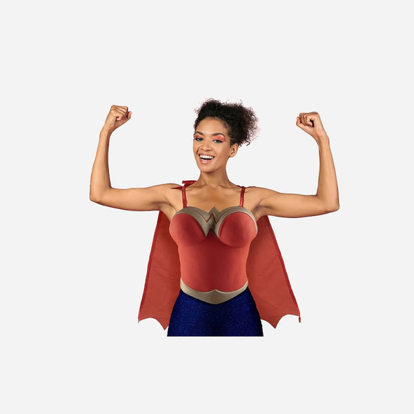 Bustier plastron super-héroïne guerrière rouge avec cape