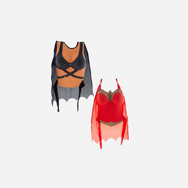 Bustier postiche super-héroïne/guerrière avec cape adulte assorti