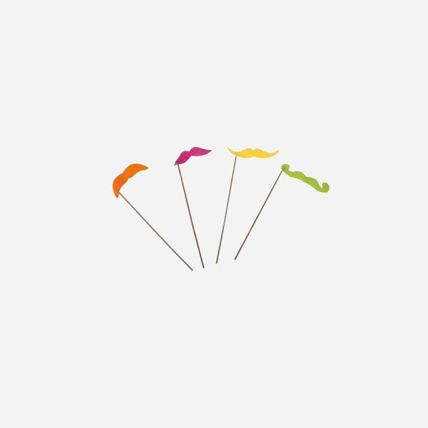 Lot de 4 moustaches fluo assorti sur baguette 19 cm